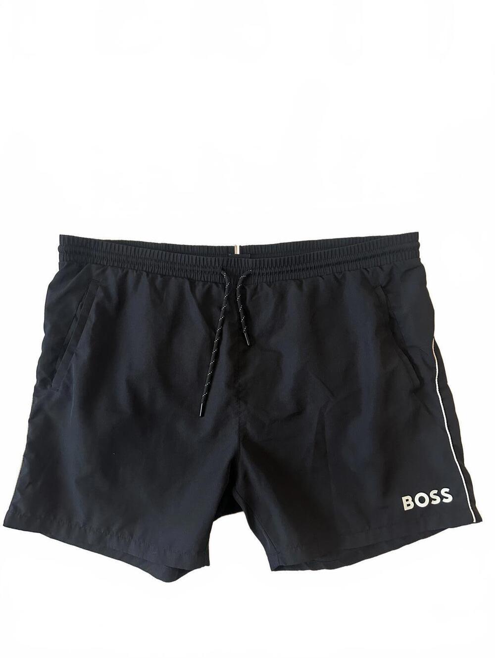 BOSS Men's Black Starfish Swim Shorts With Pockets and Drawstrings - Size XL